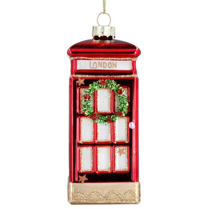 Gisela Graham London Phone Box With Wreath Glass Tree Decoration